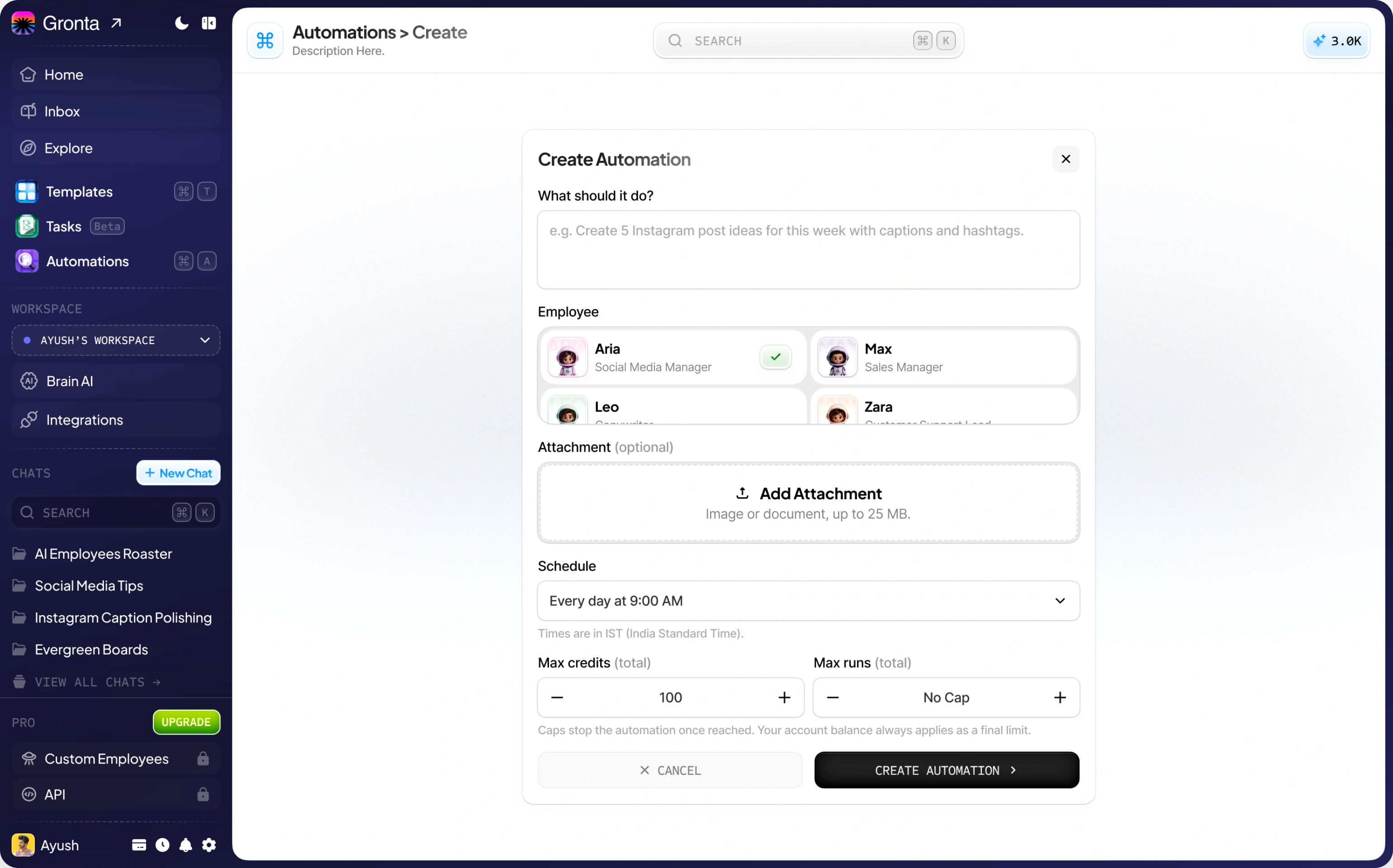 Creating an automation in Gronta
