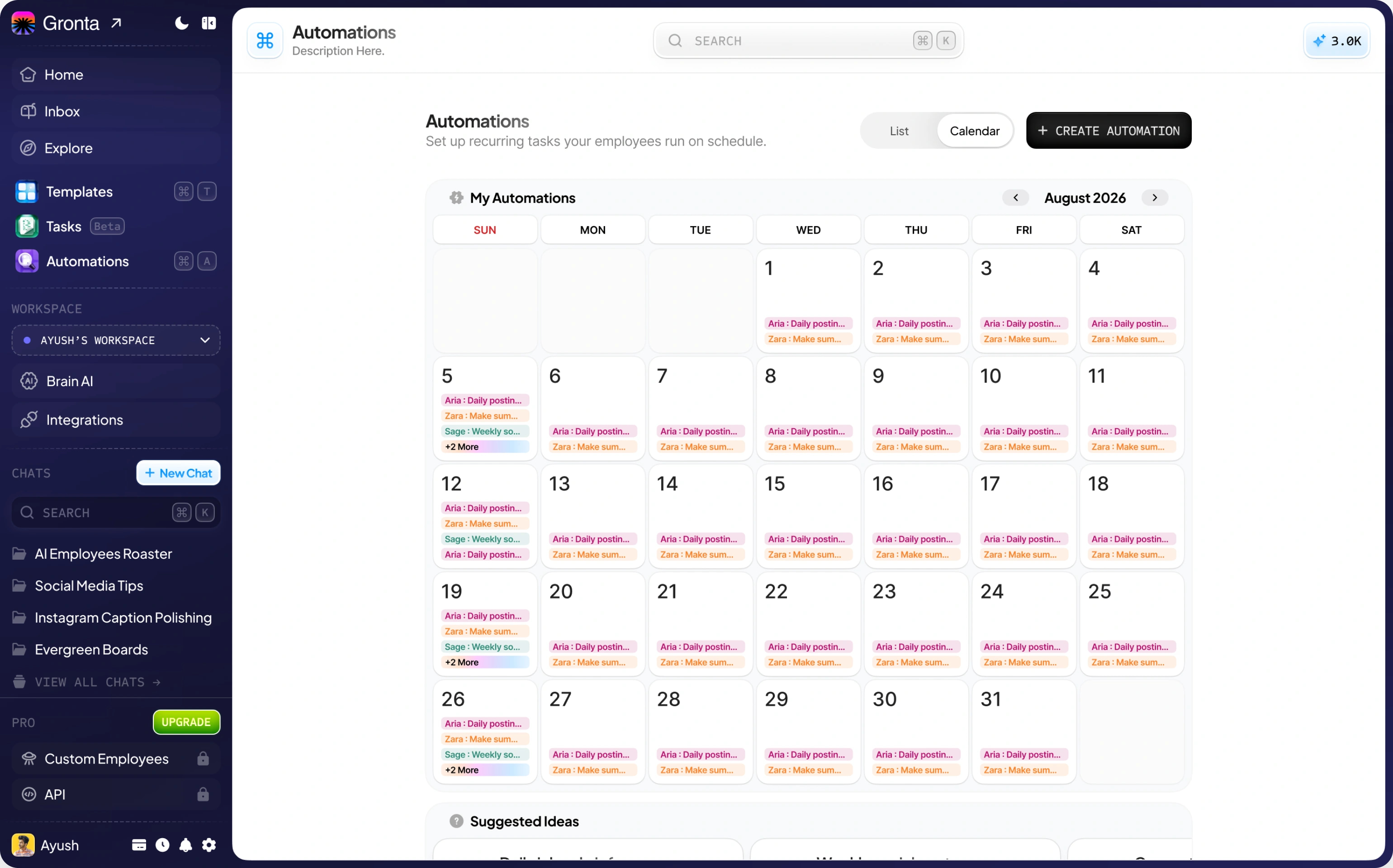 The automation run calendar in Gronta